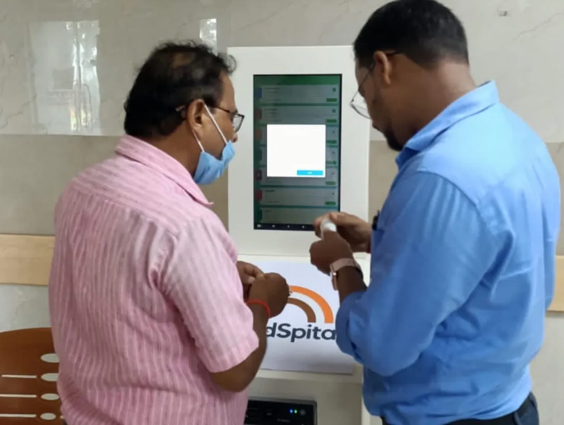 A Cloudspital Health ATM being demonstrated under an NTPC CSR programme